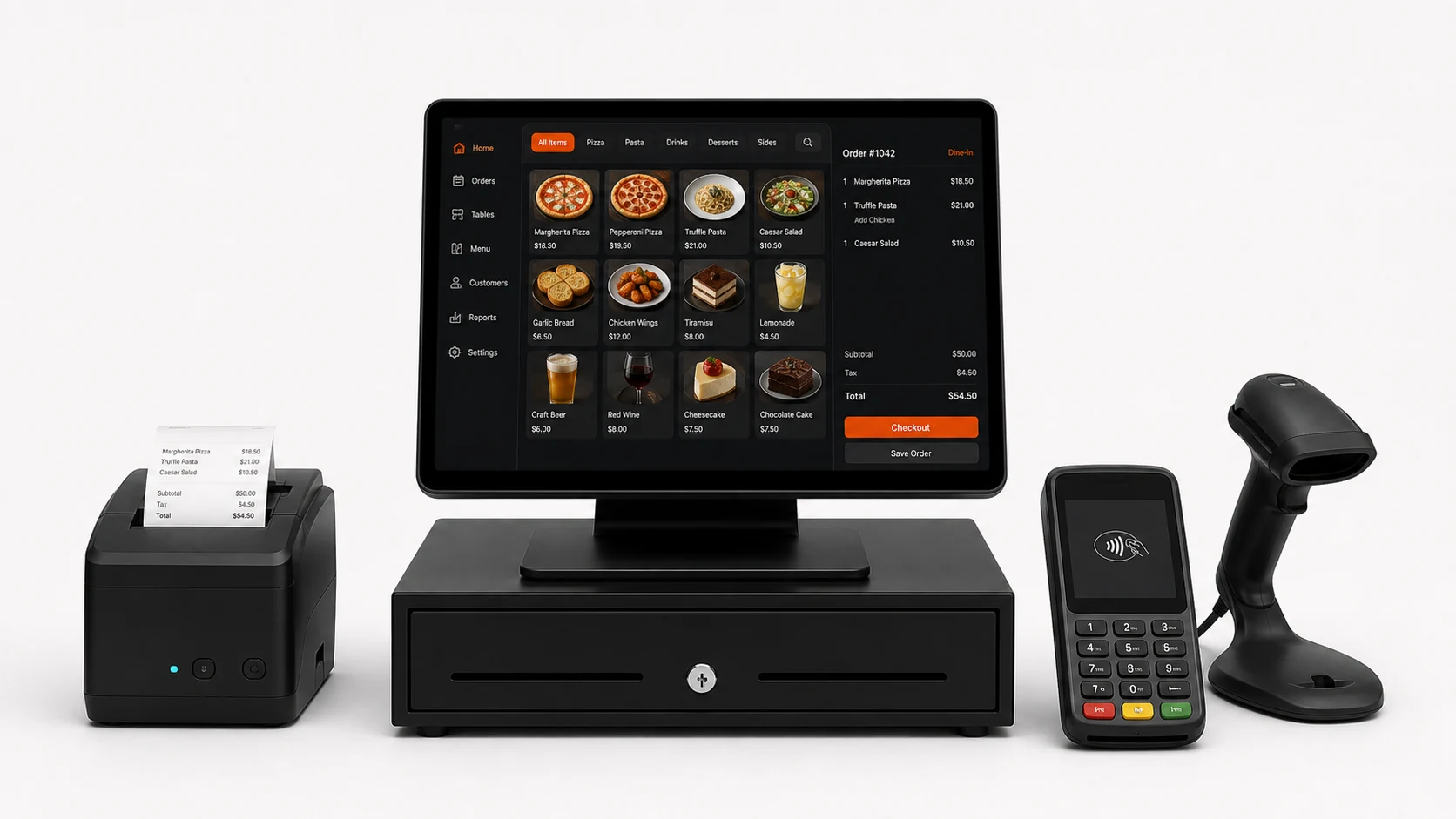 Restaurant point-of-sale system with connected service devices
