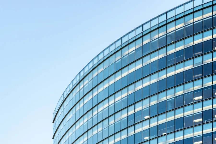Modern curved glass commercial building